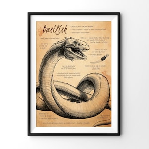 Kunstdruck A4 "Basilisk" – Handgezeichnete Illustrationen magischer Wesen im Bestiarium-Stil – Nachhaltig auf Recyclingpapier