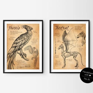 Art Print "Enchanting Creatures 2" | Hand-Drawn Magical Creatures in Bestiary Style | Eco-Friendly Recycled Paper, Fantasy Wallart