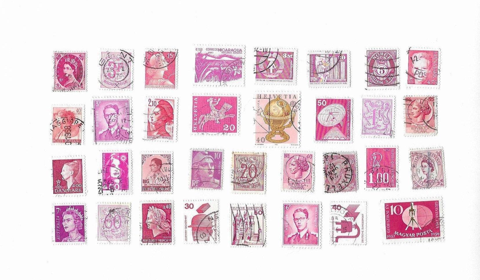 33 PINK STAMPS Surprise Pack Vintage postage stamps Pink Etsy