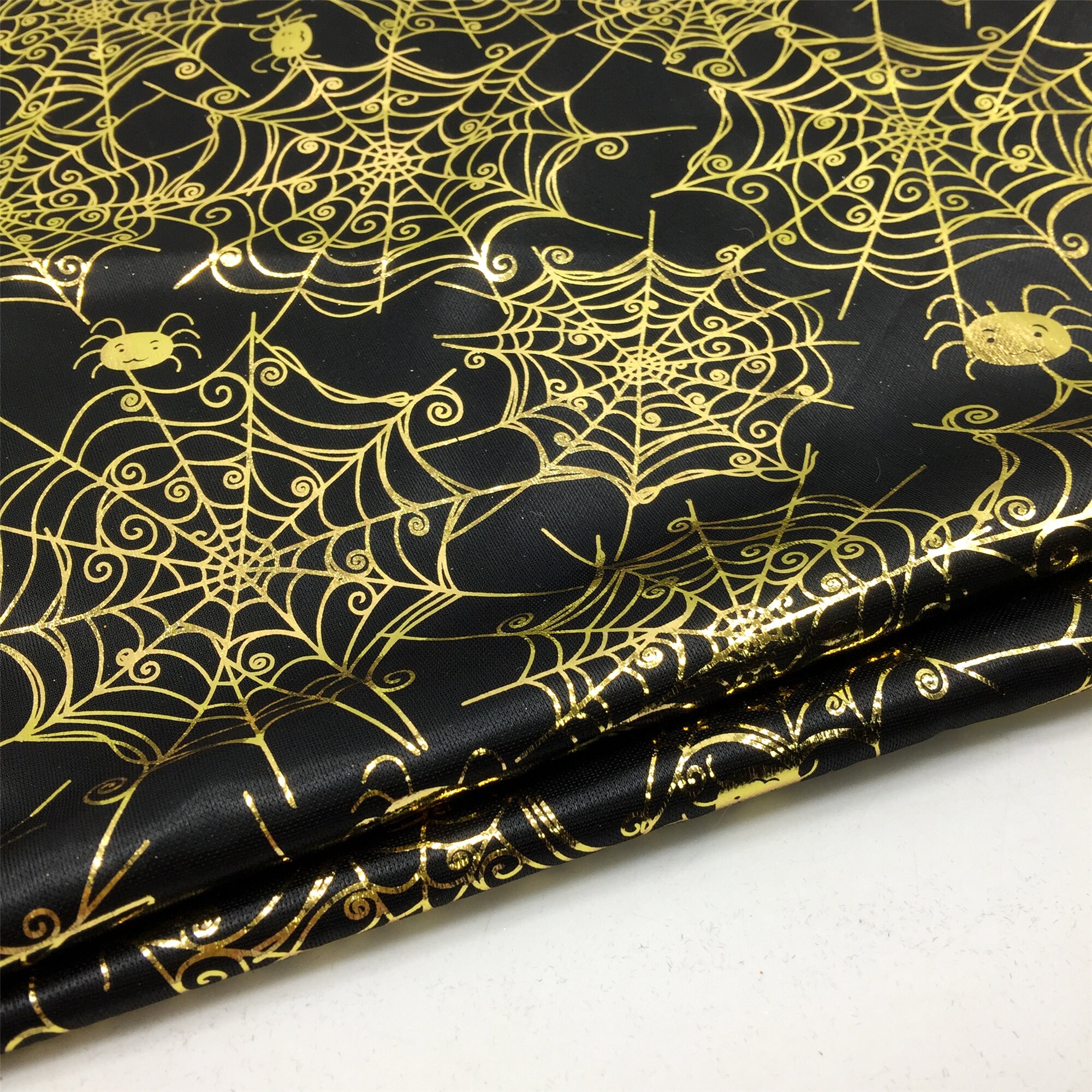 Vintage Halloween Fabric Black Flocking Fabric Spider s Etsy
