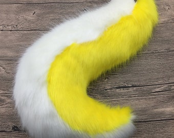 Fursuit Tail Fursuit Partial Furry Cosplay Costume Accessories Faux Fur Tail for Adult Teen Light Yellow Party Gift Include Waistband