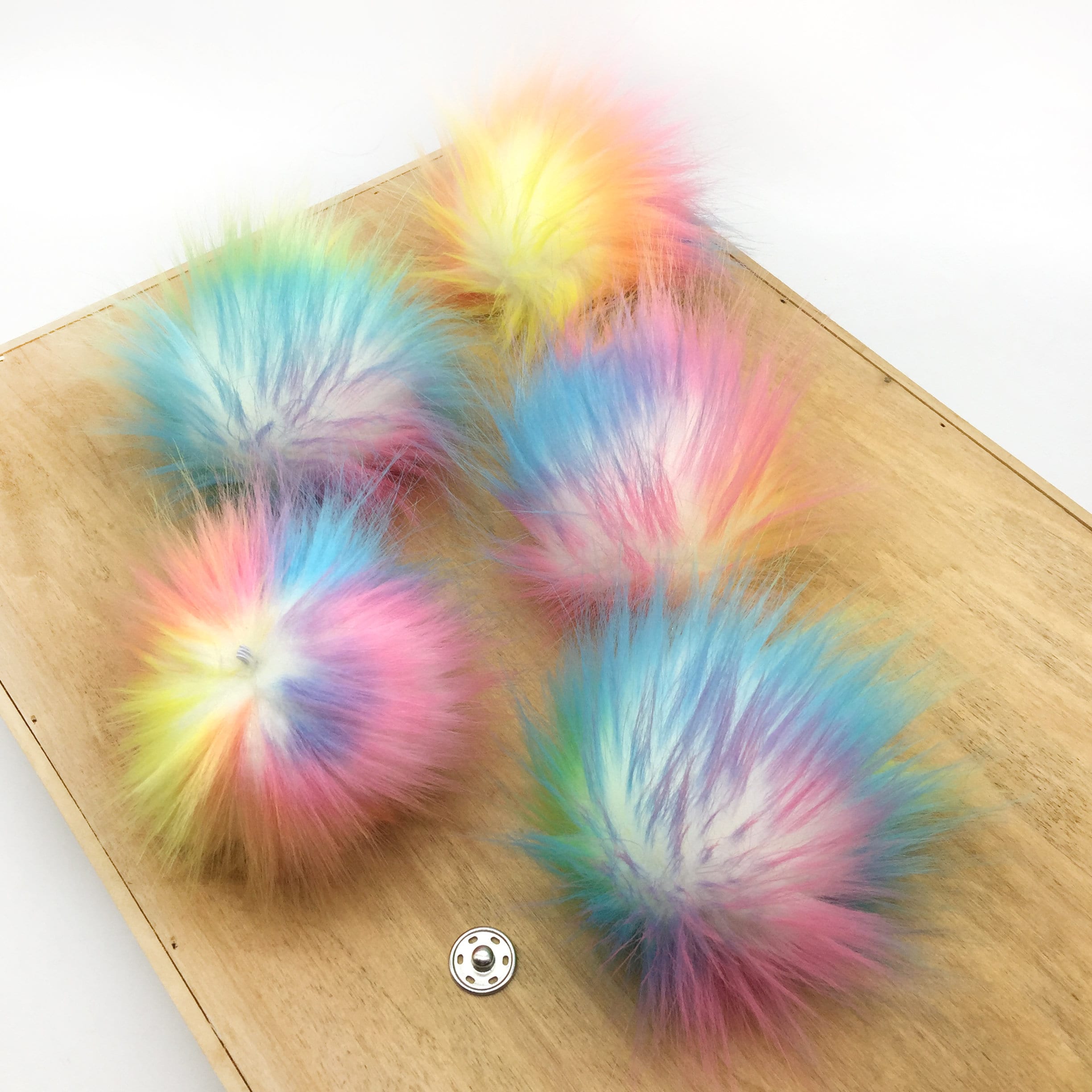 4 Faux Fur Pom Pom Keychain Rainbow Color