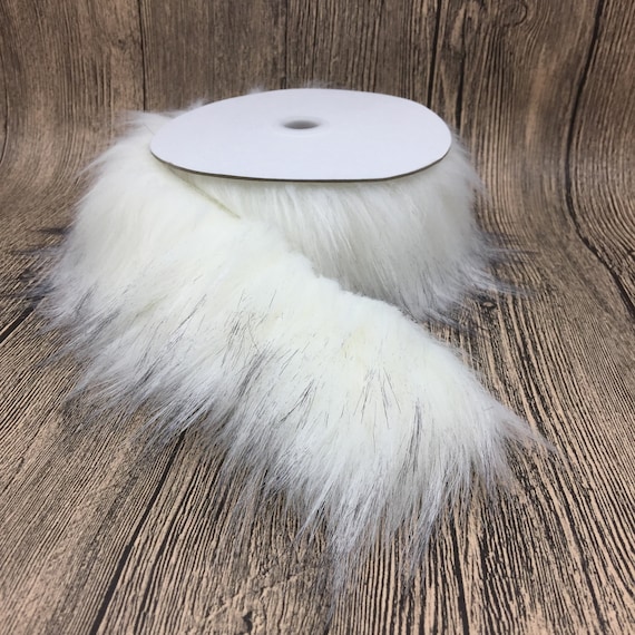 2 Yards Decorative Pure White With Black Tip Faux Raccon Fur Ribbon Trim,  Faux Fur Stripe, Furry Crafts Sold by Yard,suitable for Apparel 