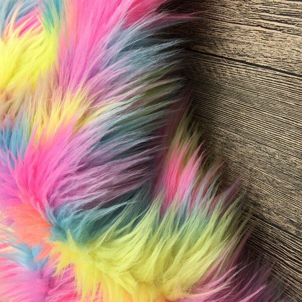 Rainbow Color,Pink Long Pile Multi-Color Decoration Soft Fabric for Blankets,Coat,Winter Boots,Pompoms,Costume, Pillow, Bedding,Throws,Craft