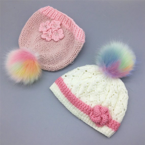 6 Pieces Rainbow Colors Faux Fur Pom Poms Snap Button Fluffy