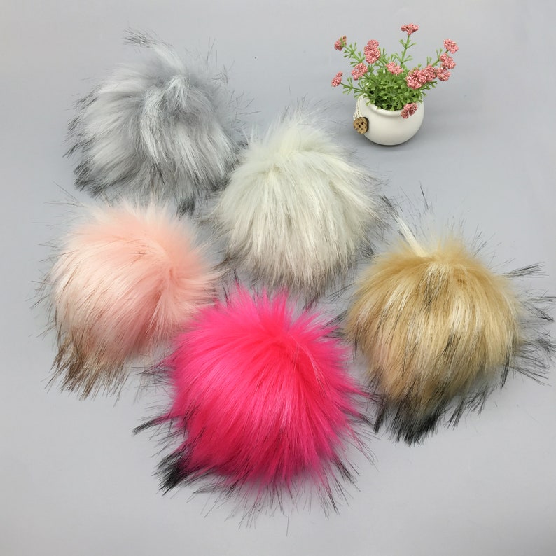 5 Pieces Natural Grey Faux Fur Pom Poms Colorful Furry Vegan Etsy