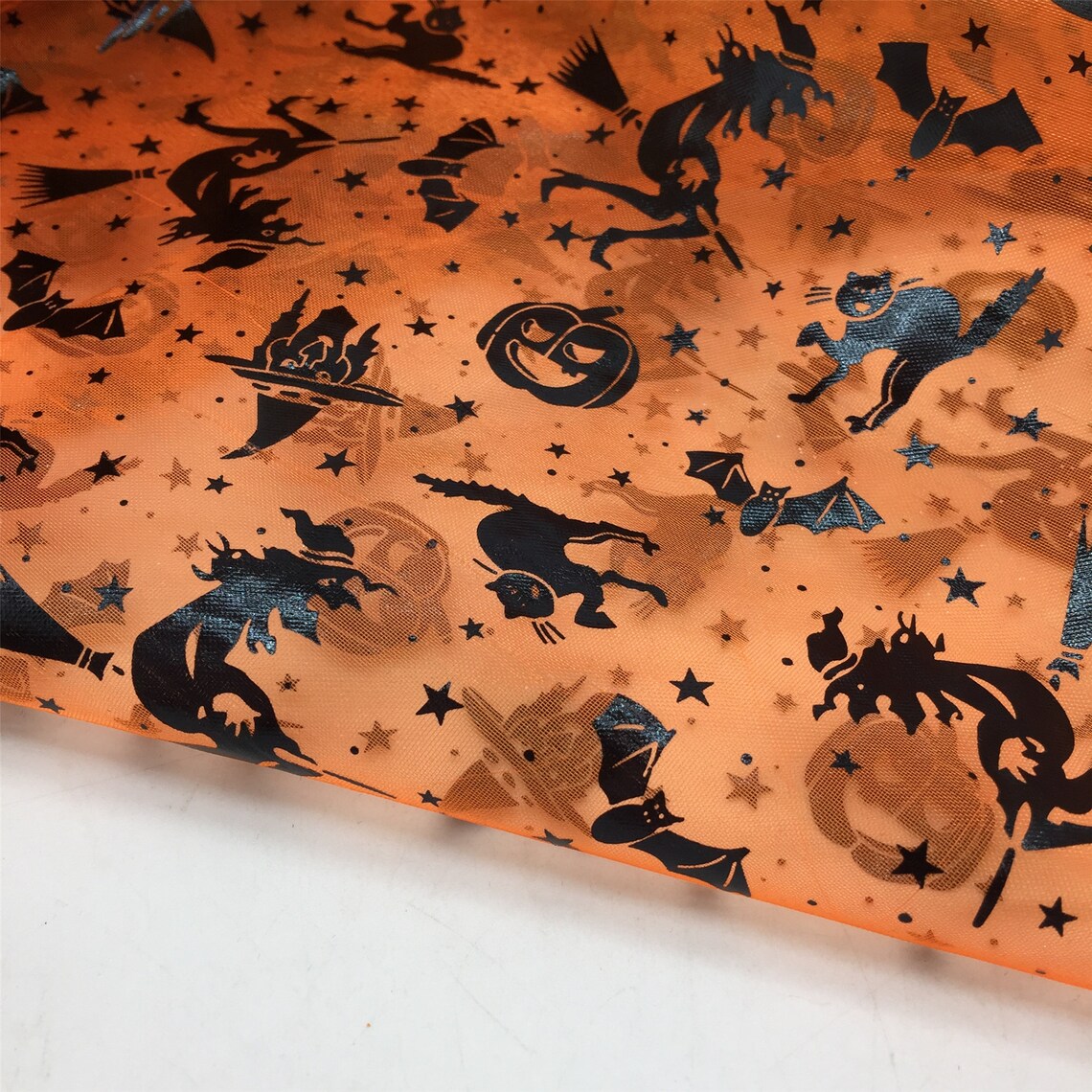 Halloween Organza Fabric Printed Pumpkins Ghost Witch Bat Mesh Etsy