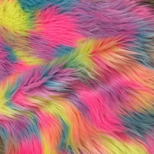 Super Furry Rainbow Color,Pink Long Pile Multi-Color Decoration Soft Fabric for Blankets,Coats,Bags,Winter Boots,Pompoms,Winter Collar,Coat