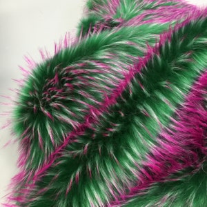 Christmas Green with Pink Tip,Long Pile Furry Faux Raccoon Fur,High Density Fluffy Fur for Making Slipper Slider,Pompom,Craft Supply,Costume