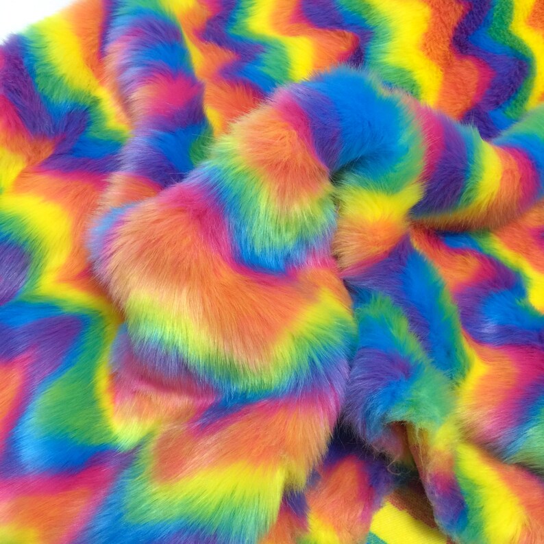 Rainbow Colors Faux Fur Long Pile Furry Faux Rabbit Fur for Etsy