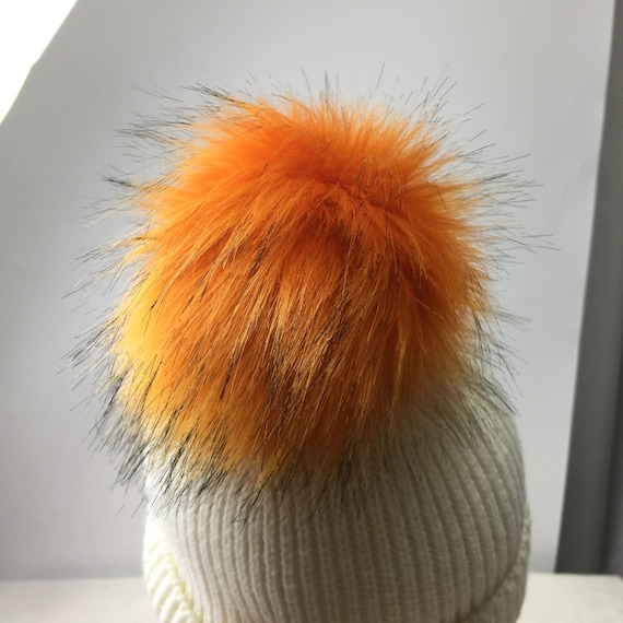 6pcs Orange Colors Faux Fur Pom Poms Snap on Fluffy Soft Fur Ball  Detachable Faux Fur Pompoms for Knitting Hats Winter Accessories 