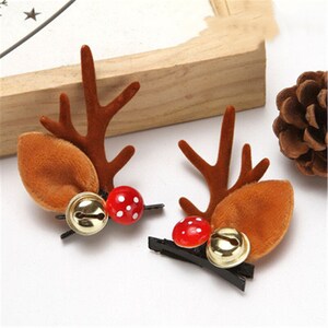 2Pcs Christmas Hairpins Hair Accessories Cute Deer Antlers Hair Clips Xmas Hat Hair Barrettes Party Cosplay Costume Ornament for Kids Adults