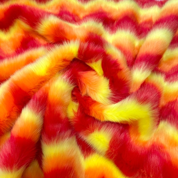 Wavy Faux Fur Fabric Jacquard Raccon Fake Fur High Density Thick Hot Orange Red Fluffy for Crafts Down Jacket Hoodie Winter Warmer Collar