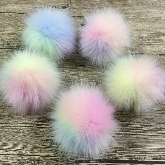 6 Pieces Rainbow Faux Fur Pom Poms With Snap Buttons Unicorn 