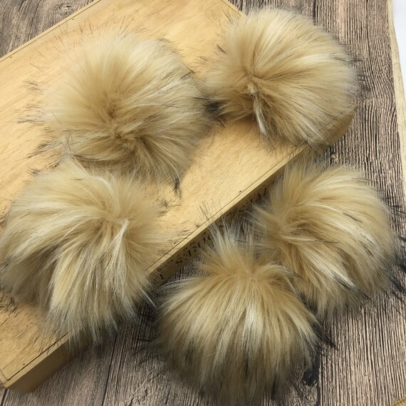 5 Pieces Natural Brown Faux Fur Pom Poms Snap Button Vegan Etsy