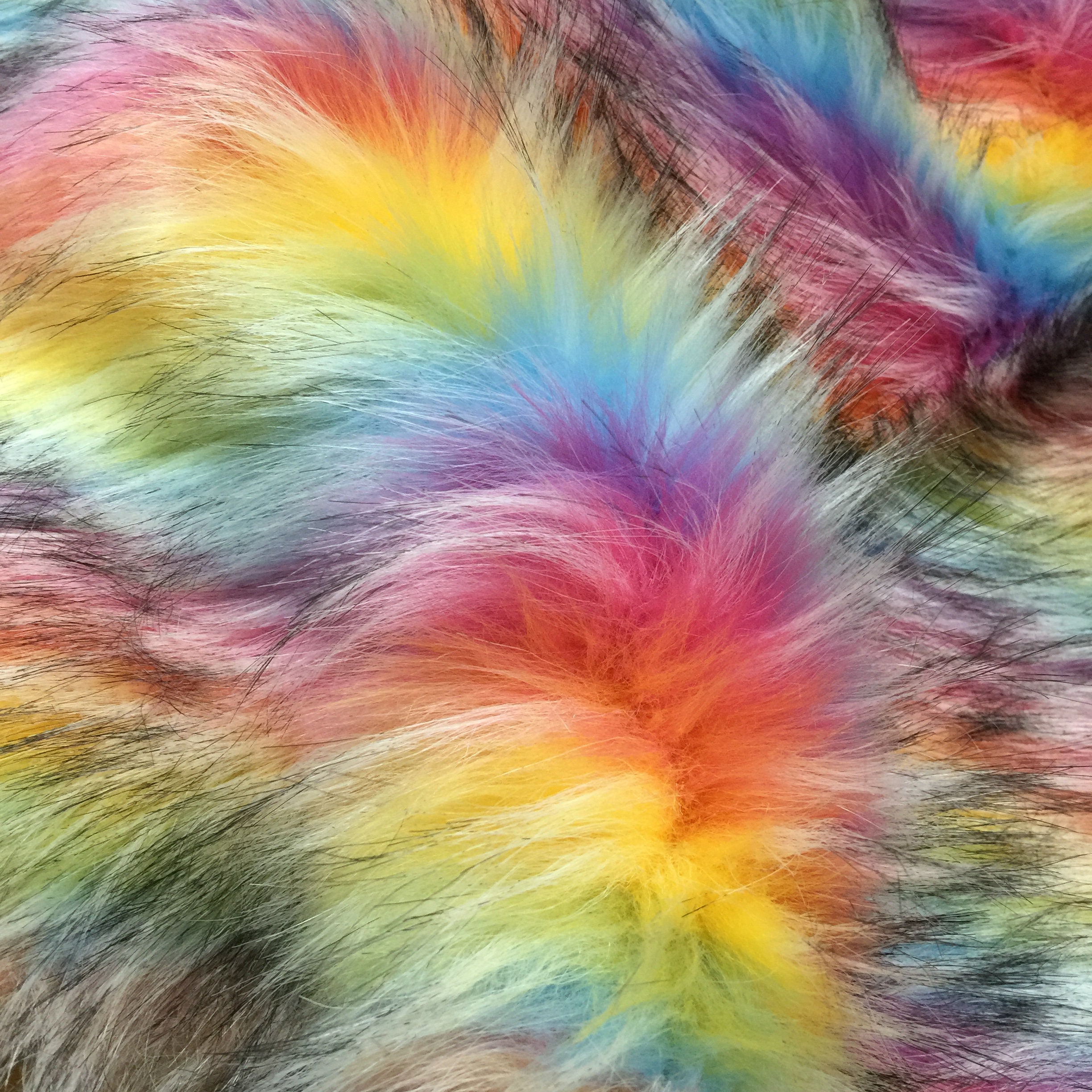 Multicoloured Rainbow Long Pile Faux 
