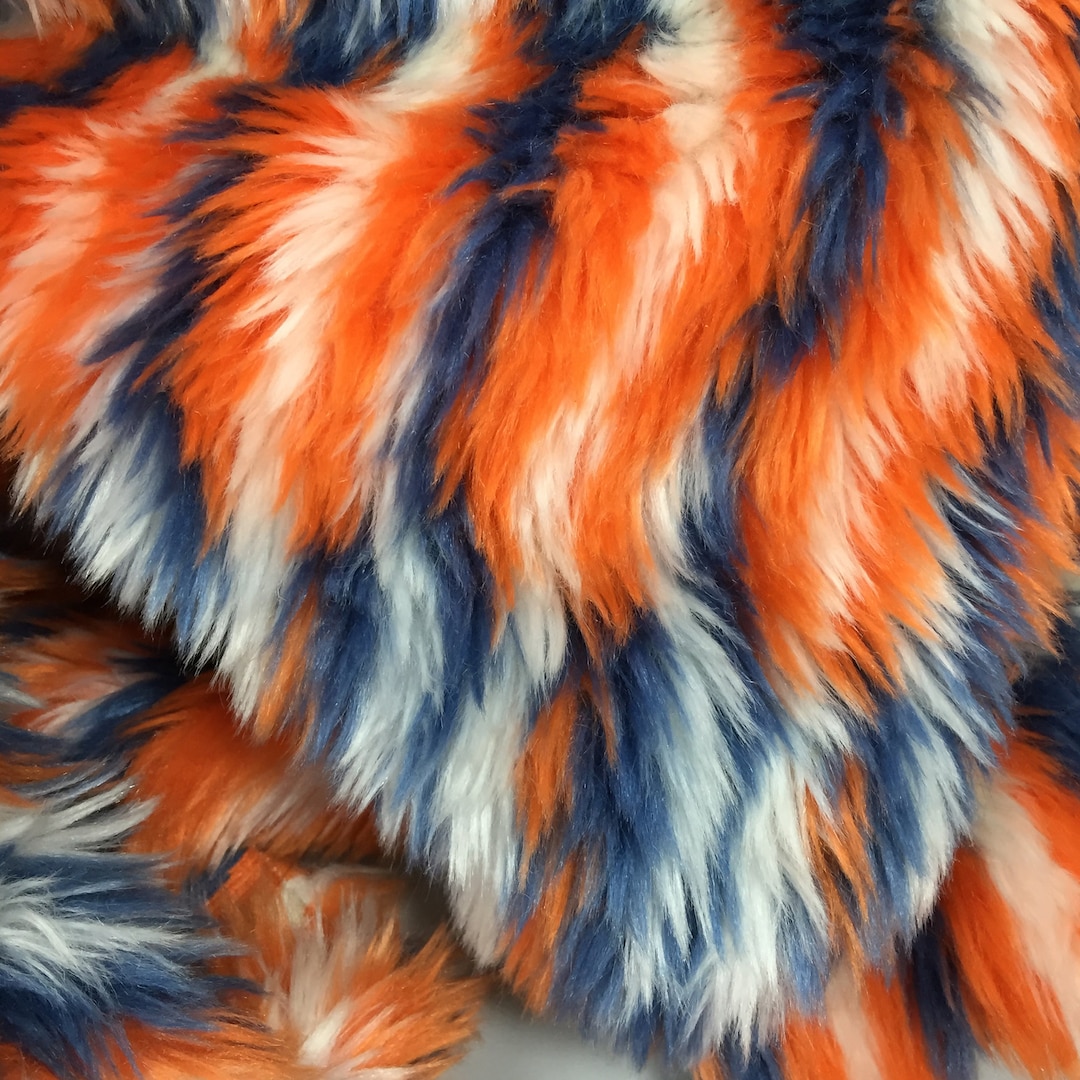 Three Tone Mix Color Faux Fur Long Pile Orange Blue Etsy