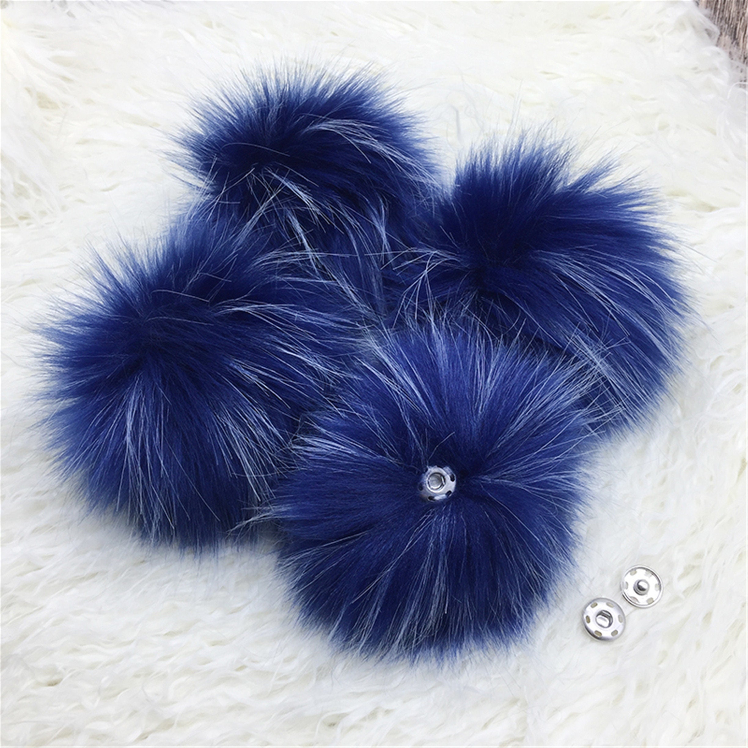 6 Pieces Faux Fur Pom Poms Bright Blue Mixed Grey Colors Snap Etsy UK