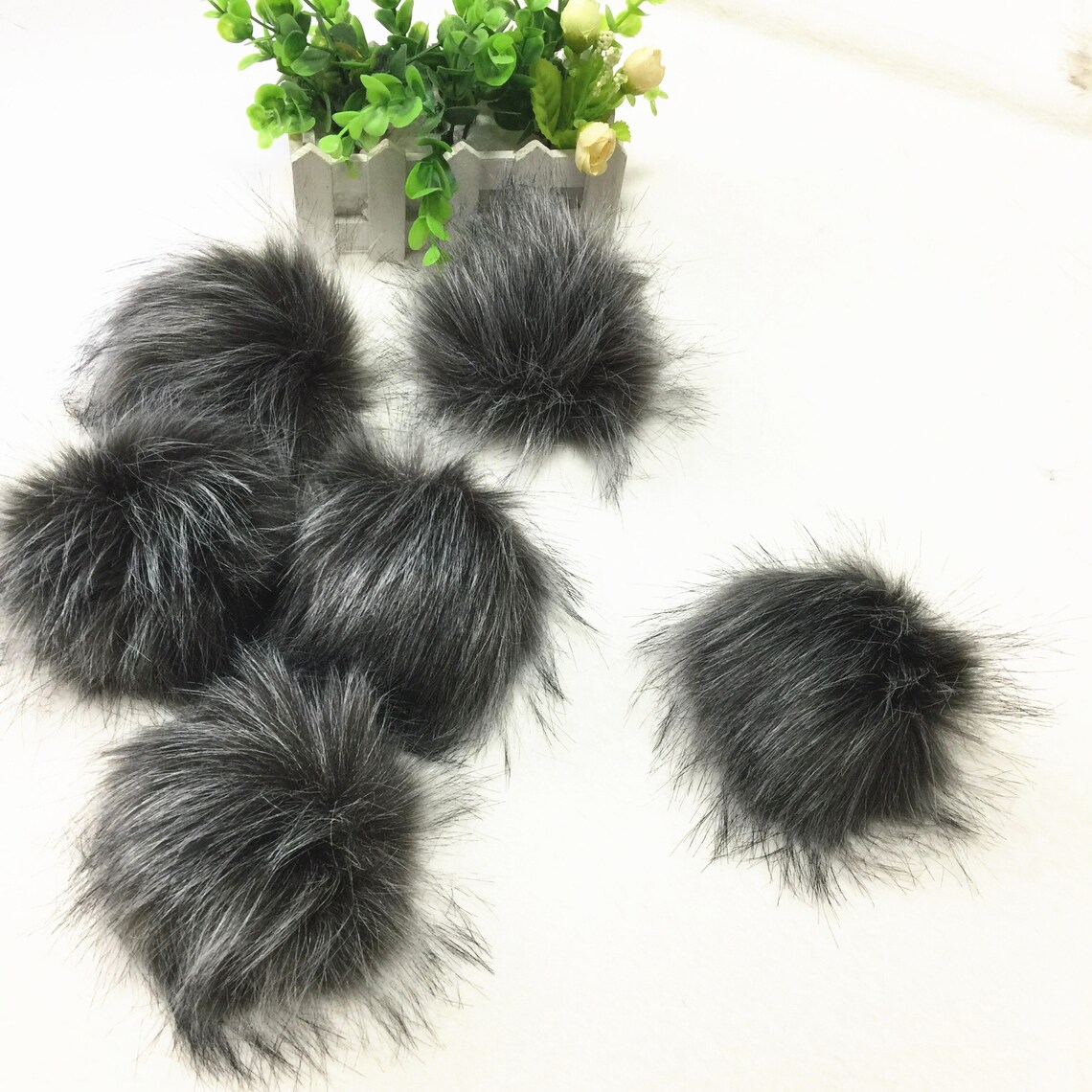 6pcs Gray Color Faux Fur Pom Poms Snap On Fluffy Soft Fur Ball Etsy