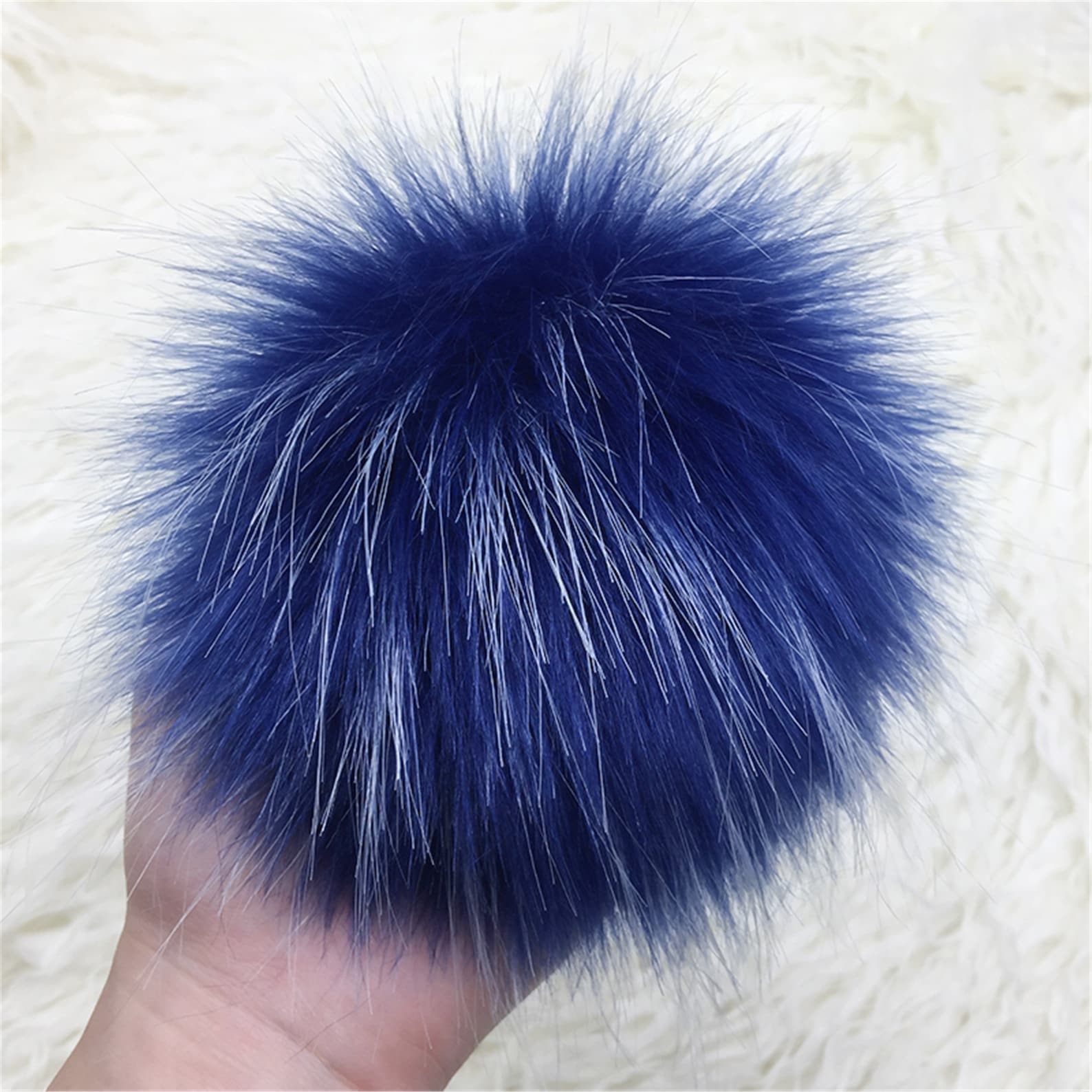 6 Pieces Faux Fur Pom Poms Bright Blue Mixed Grey Colors snap Etsy