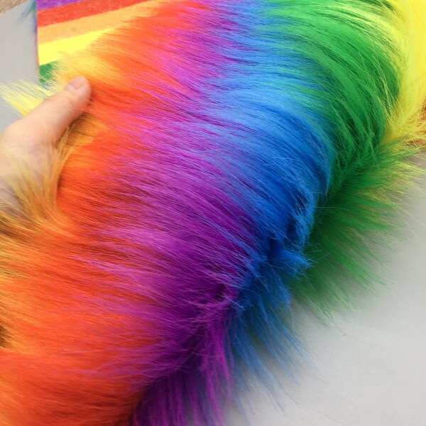 Couleur arc-en-ciel, Super Long Pile Furry Faux Furry pour les cheveux de poupée, Sliders, Cosplay, Bricolage, Costume, Sac, Décoration de bottes, Veste en duvet, Sweat à capuche, Foulard