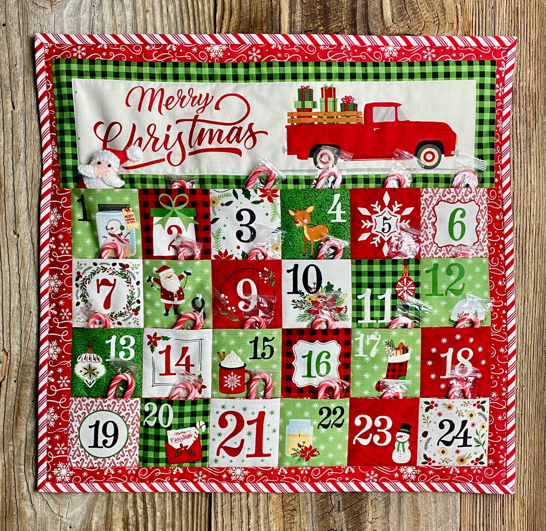 Merry Christmas Fabric Advent Calendar Vintage Truck Countdown Calendar Christmas Quilted Advent