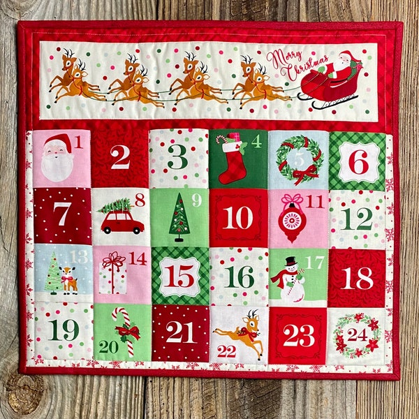 Santa Fabric Advent Calendar | Christmas Countdown Calendar | Christmas Quilted Advent Calendar | Santa Wall Hanging