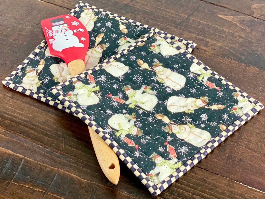 Christmas Pot Holders Quilted Snowman Potholders and Snowman Etsy