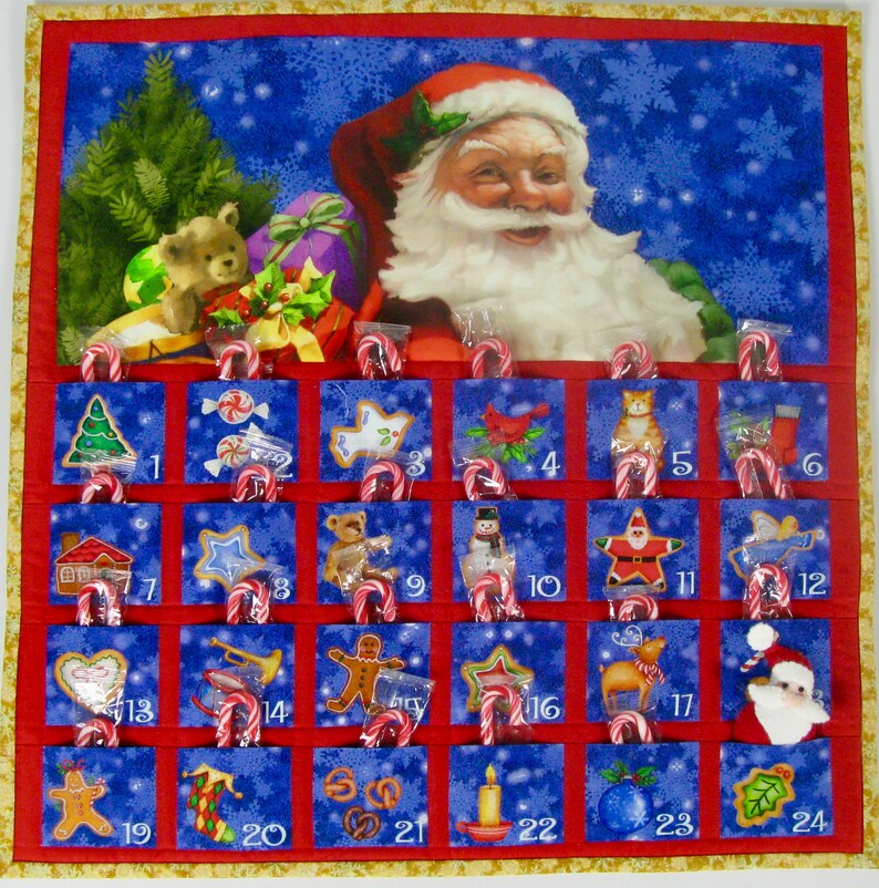 Santa Advent Calendar W/ Ornament Christmas Fabric Countdown Etsy
