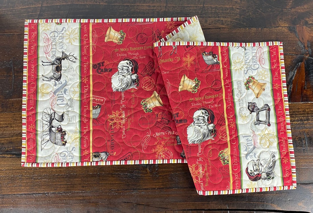 Christmas Quilted Table Runner Santa Table Runner Decor Holiday Table