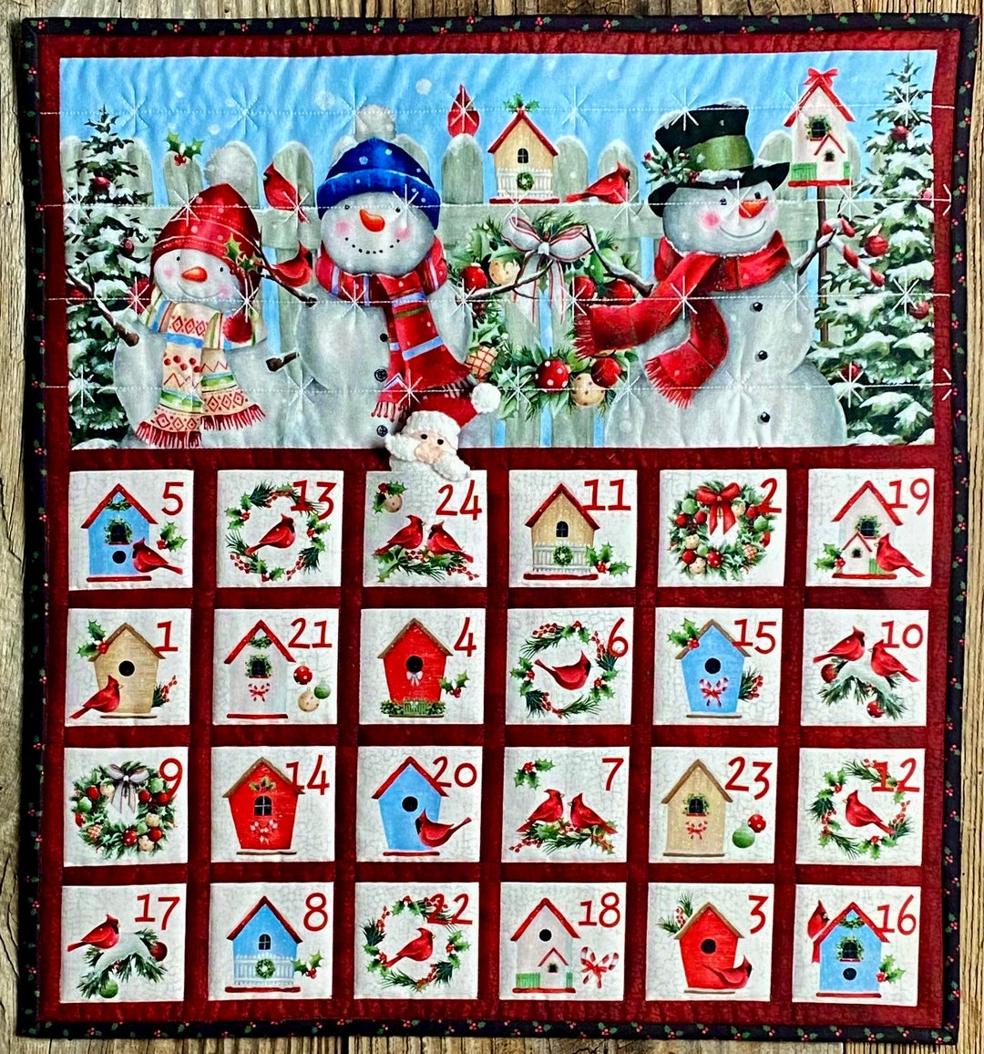 Merry Christmas Fabric Advent Calendar Christmas Countdown Calendar Snowmaan and Cardinal Advent