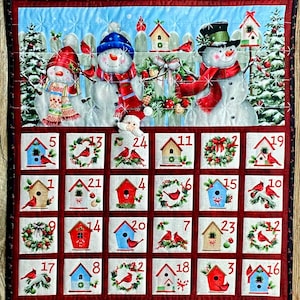 Merry Christmas Fabric Advent Calendar | Christmas Countdown Calendar | Snowmaan and Cardinal Advent Calendar | Christmas Wall Hanging