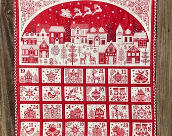 Christmas Advent Calendar with Santa Ornament |Quilted Christmas Countdown | Fabric Scandi Advent Calendar | Christmas Village Wall Hanging