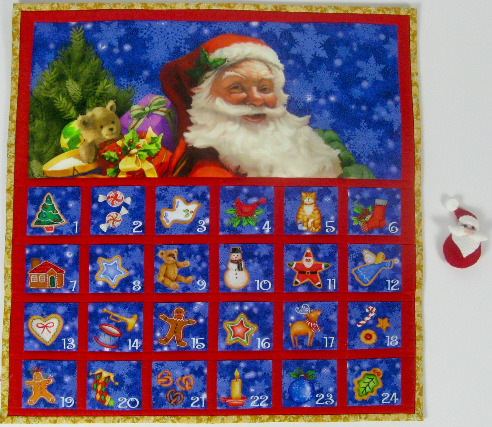 Santa Advent Calendar W/ Ornament Christmas Fabric Countdown Etsy