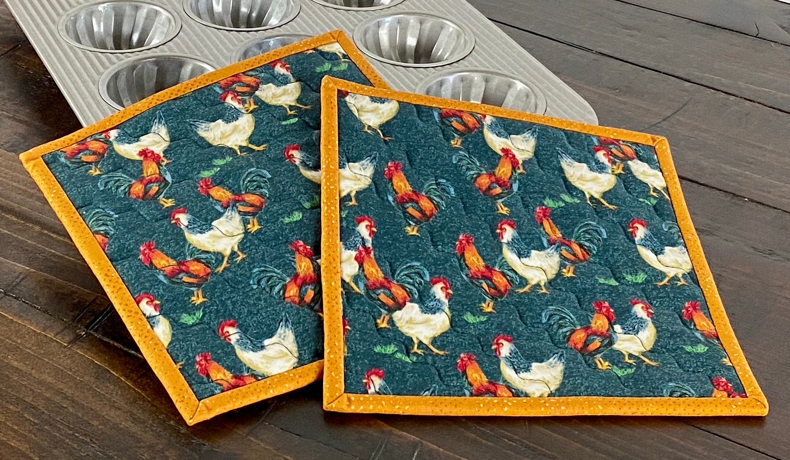 Quilted Farmhouse Pot Holders Chicken & Rooster Potholders Etsy