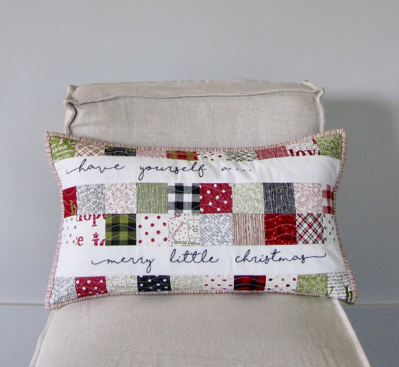Quilted Christmas Pillow Cover Patchwork Pillow Cover Etsy