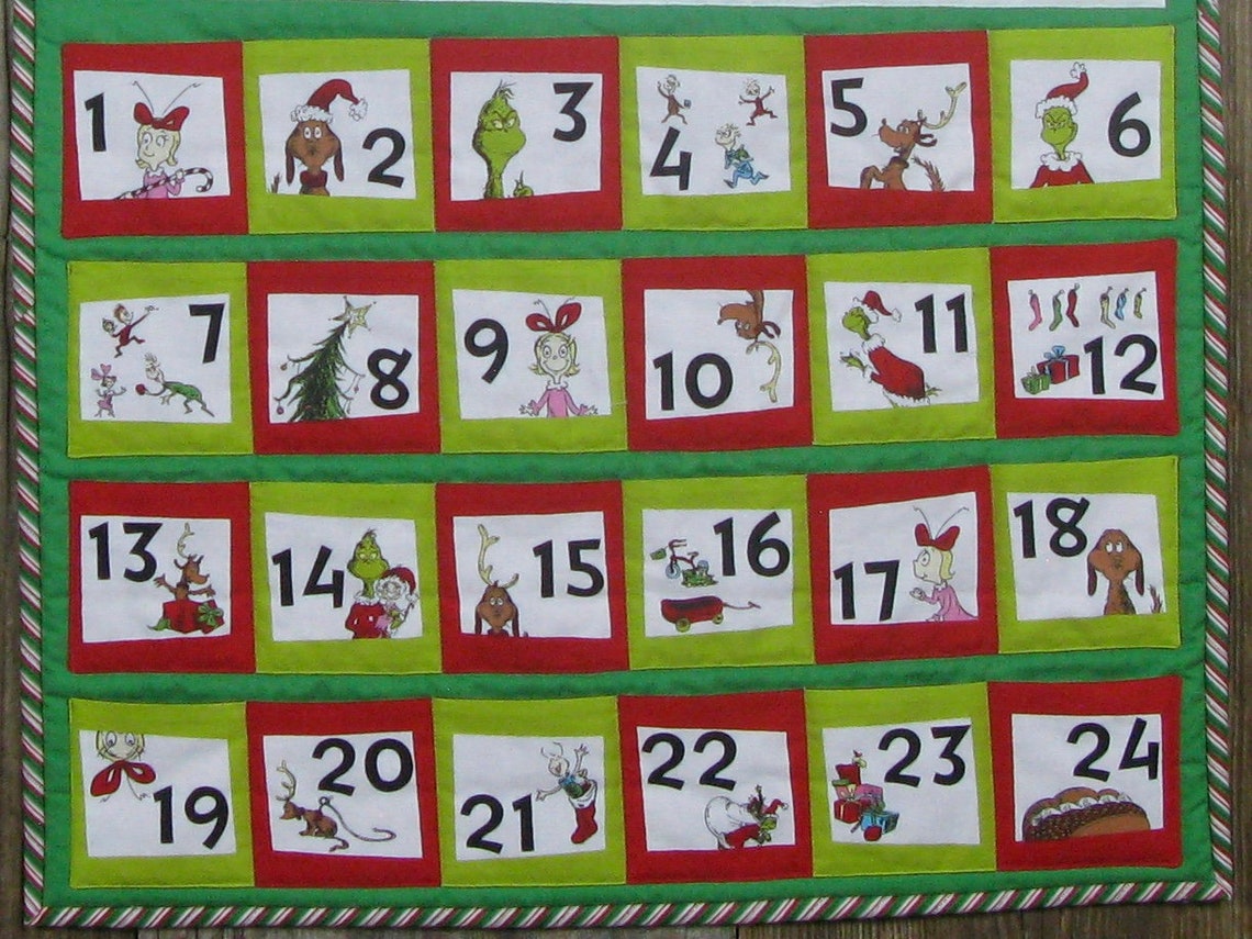 GRINCH 25 Pocket Advent Calendar w/ Stuffed Grinch GRINCH Etsy