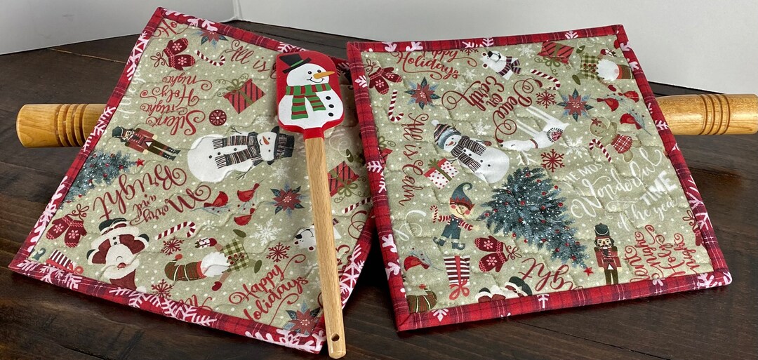 Christmas Snowman Pot Holders Quilted Christmas Potholders Etsy