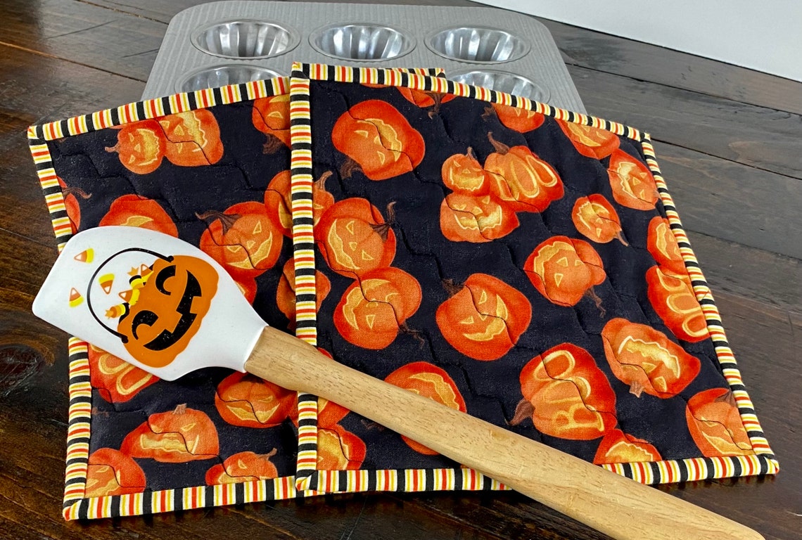 Quilted Halloween Pot Holders With Spatula Fall Pumpkin Etsy