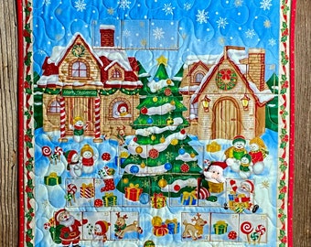 Christmas Advent Calendar with Santa Ornament | Quilted Christmas Countdown | Santa & Snowman Advent Calendar | Advent Wall Hanging