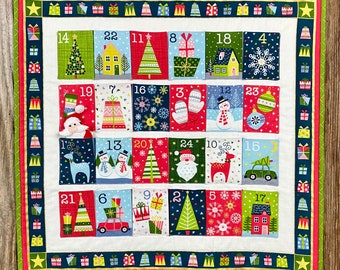 Christmas Advent Calendar with Santa Ornament |Quilted Christmas Countdown | Quilted Santa Christmas Advent Calendar | Pocket Advent