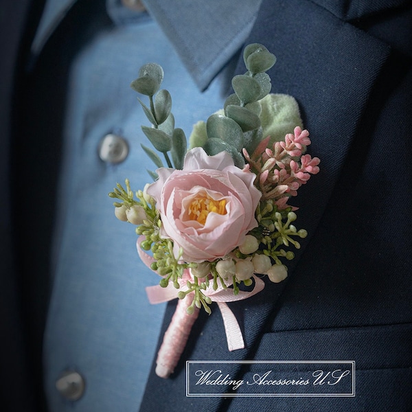 Blush Pink Boutonniere, Rustic Boutonniere, Grooms Boutonniere, Groomsmen, Wedding Boutonniere, Wedding, Boho Boutonniere, Prom Boutonniere