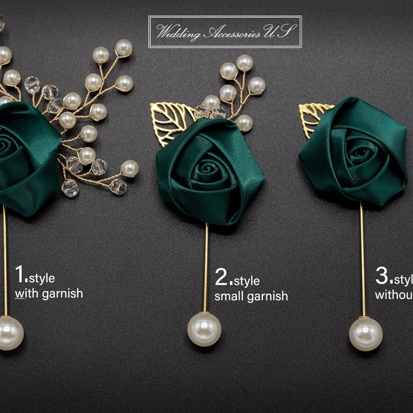 Emerald Boutonniere, Green Boutonniere, Gold Silver Boutonniere, Emerald Rose Boutonniere, Green Lapel Pin, Grooms Boutonniere, Emerald