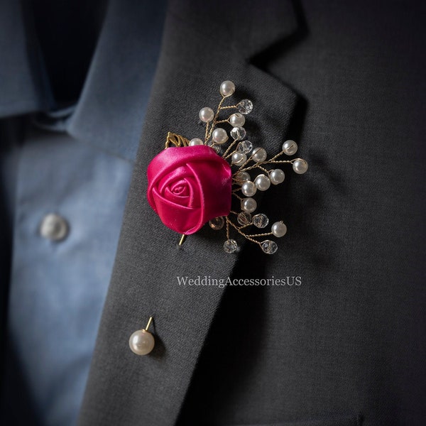 Hot Pink Boutonniere, Fuchsia Boutonniere, Pink Brooch, Pink Boutonniere, Wedding Boutonniere, Hot Pink Wedding Fuchsia Wedding