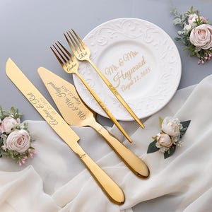 Engraved Wedding Cake Cutting Set: Stainless Steel Knife & Server