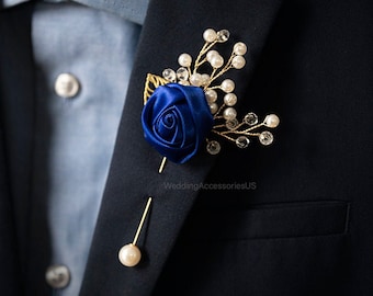 Royal Blue Gold Boutonniere, Royal Blue Brooch Boutonniere, Royal Blue Wedding, Blue Brooch, Royal Blue Silver Boutonniere, Royal Blue, Blue
