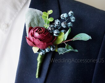 Burgundy Boutonniere Etsy