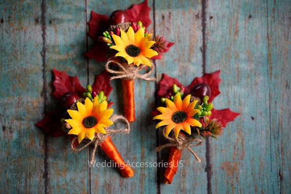 Sunflowers Boutonniere Wedding Fall Yellow Flower Sunflower Etsy