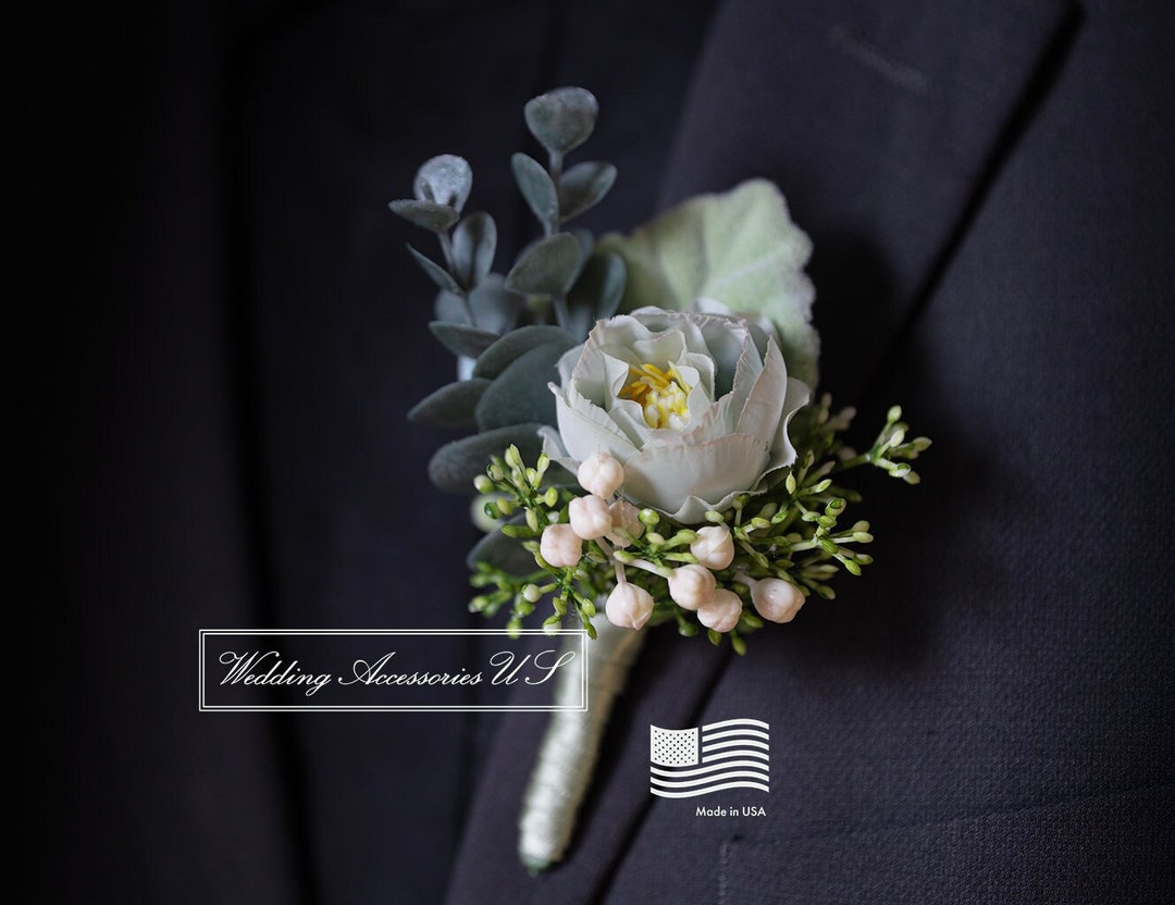 Sage Green Boutonniere, Sage Green Wedding, Grooms Boutonniere, Wedding