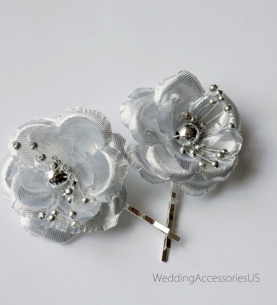 Silver Flower Wedding Hair Pins Bridal Hair Flowers Wedding Etsy